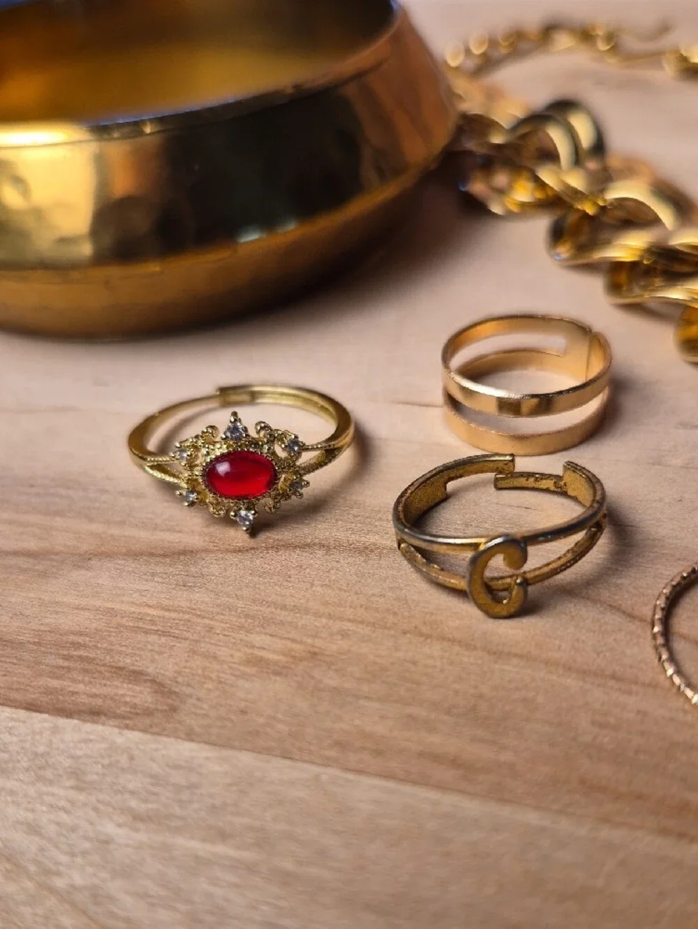 Goldtone Lot Of Chain, Bracelet, And Rings